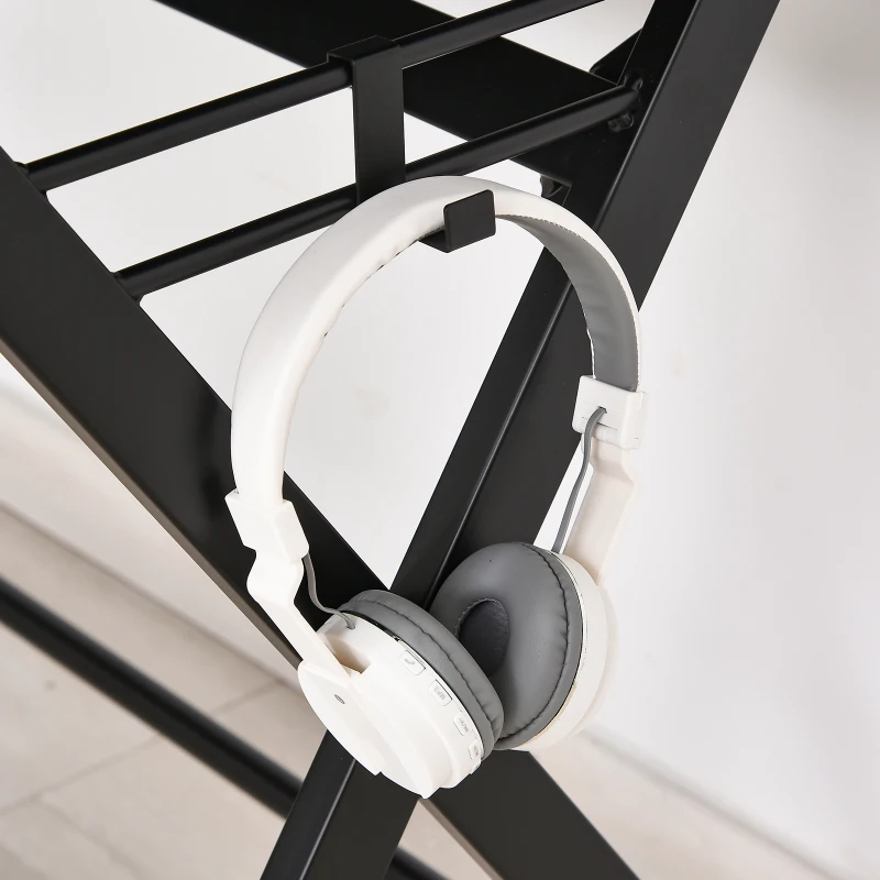 HOMCOM Bureau gaming bureau gamer bureau informatique bracket casque grand plateau MDF + étagère écran châssis métal noir