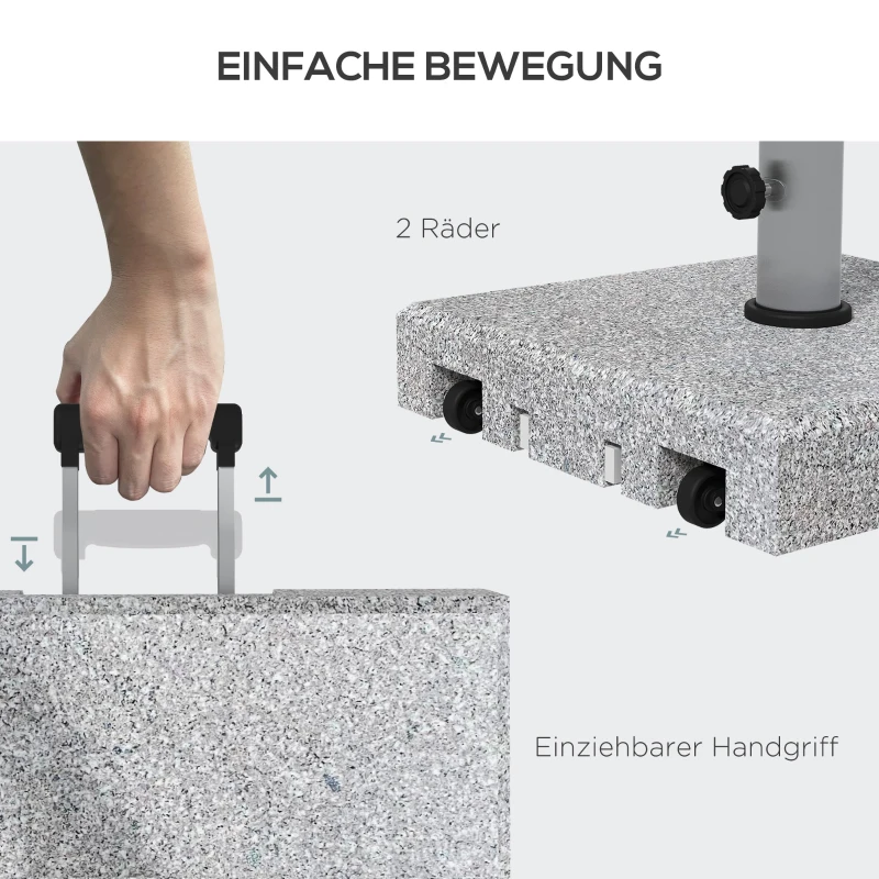 Outsunny Podstawa pod Parasol z Granitu, 28 kg, Koła, dla Masztów 32/38/48mm, Szary