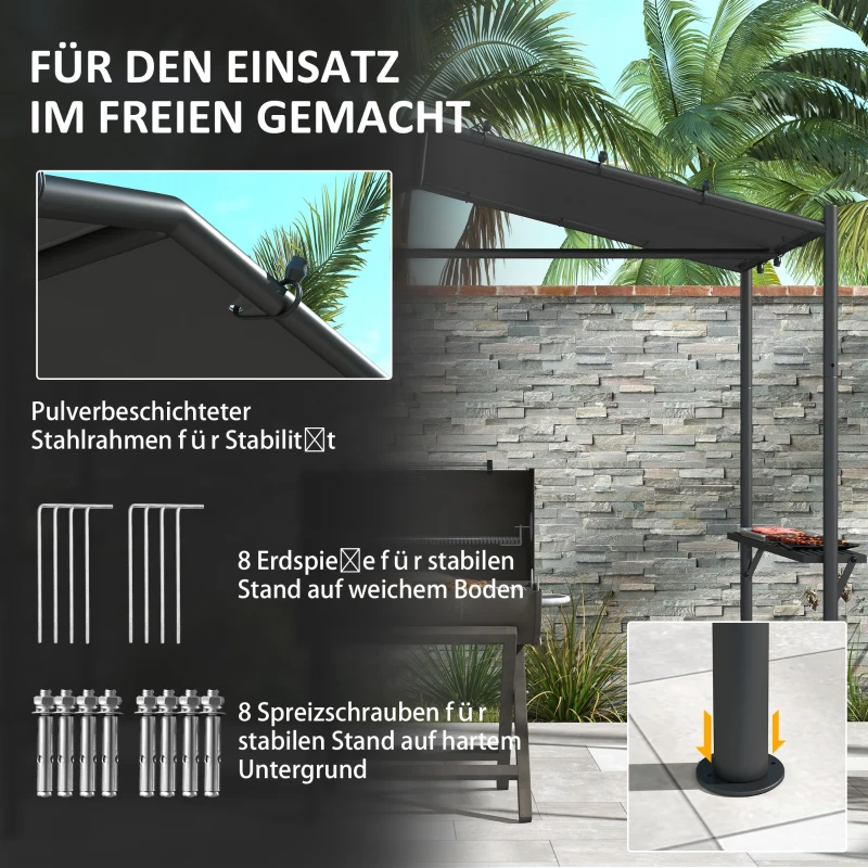 Outsunny Grilltent Grilldak, weerbestendig, inclusief zijvakken, 277 x 149 x 230 cm, Donkergrijs