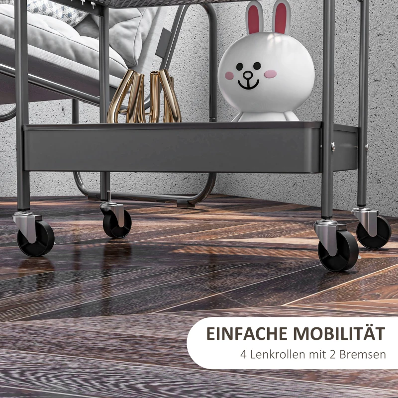 HOMCOM Keukenwagen met 3 planken, 4 wielen, 53,5 cm x 30,5 cm x 75 cm, Grijs