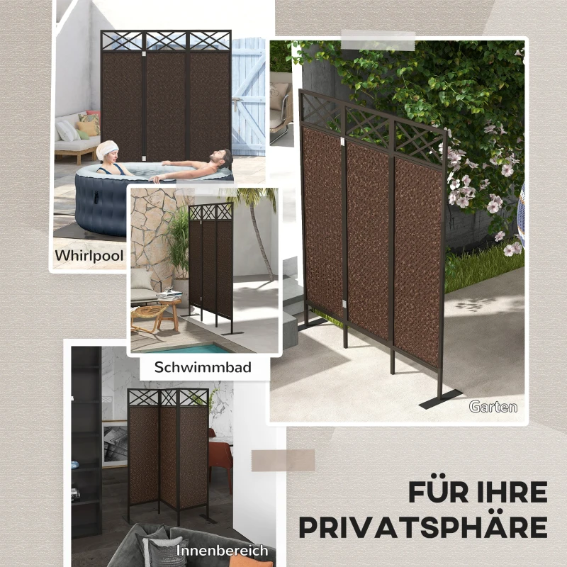 Outsunny Vintage Raumteiler Paravant - 3-delig - 148 cm x 33 cm x 181 cm - Bruin + Zwart