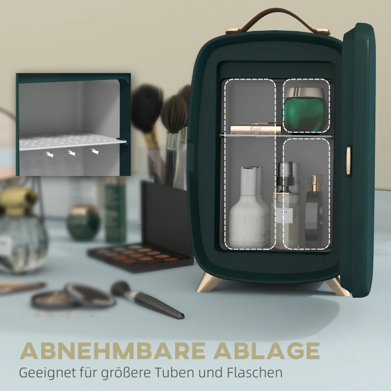 HOMCOM Mini Koelkast Beauty Fridge, 4 L Capaciteit, 20,3 x 26,3 x 28 cm, Donkergroen