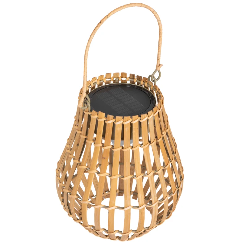 Outsunny Lampa zewnętrzna solarna, 3 poziomy jasności, Automatyczne działanie, Abażur z bambusa, Ø18,5 x 22 cm