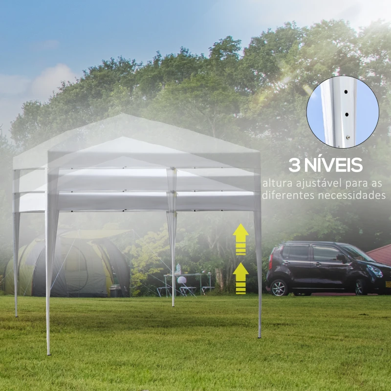 Outsunny Tenda Dobrável 2,95x2,95 cm com Bolsa de Transporte Altura Ajustável Anti-UV e Impermeável para Terraço Pátio Branco Prateado