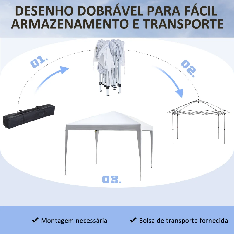 Outsunny Tenda Dobrável 2,95x2,95 cm com Bolsa de Transporte Altura Ajustável Anti-UV e Impermeável para Terraço Pátio Branco Prateado