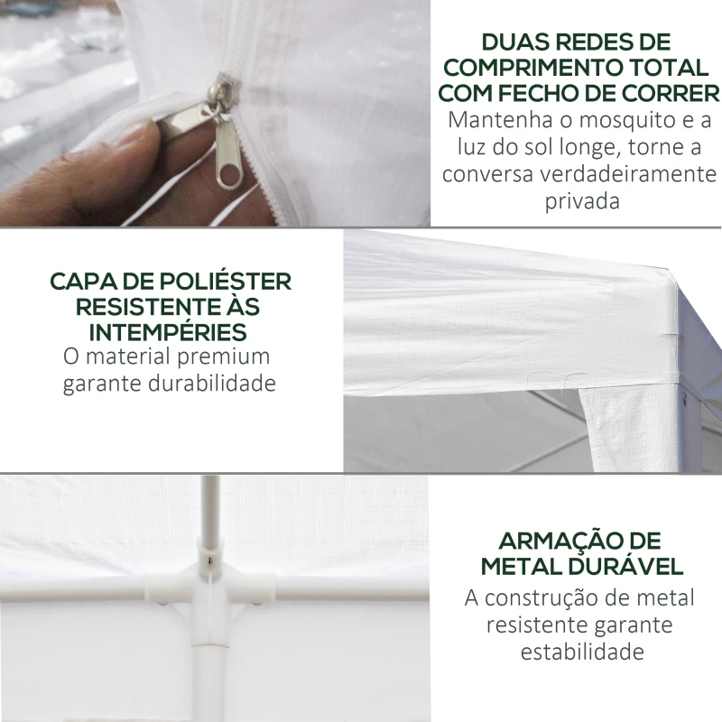 Outsunny Tenda para Festas 6x3 m Tenda Desmontável Exterior com 6 Mosquiteiros Laterais 2 Portas com Fecho de Correr Branco
