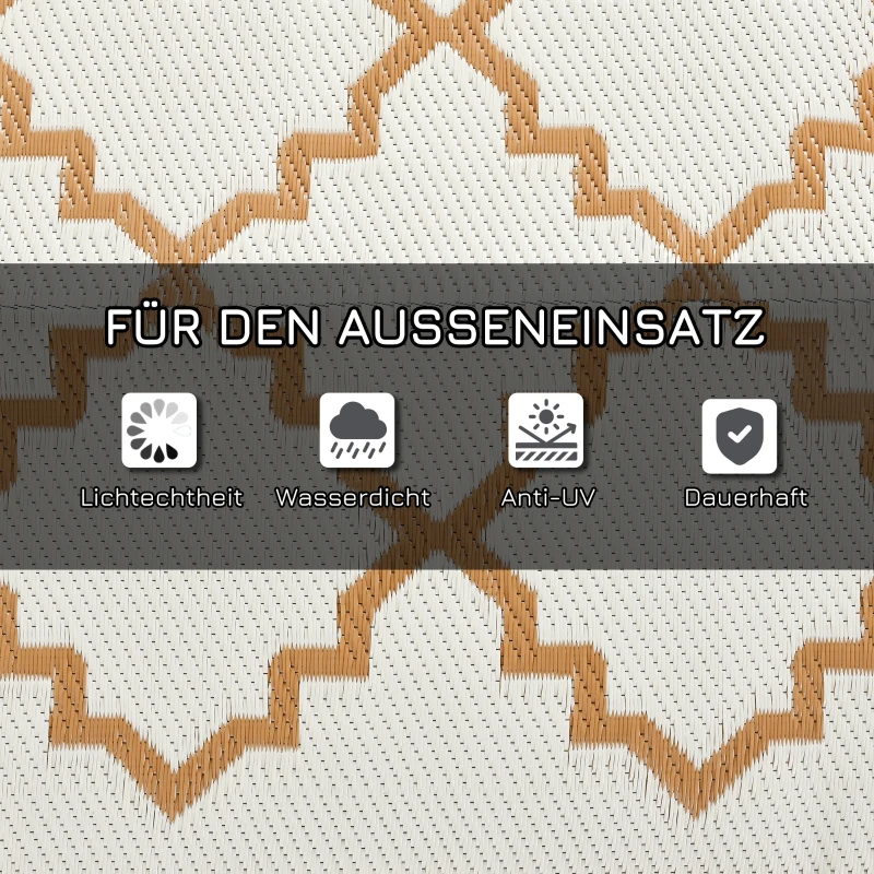 Outsunny Waterdicht en onderhoudsvriendelijk Buitentapijt, omkeerbaar, Rasterpatroon, 182x274cm, Bruin/Crème