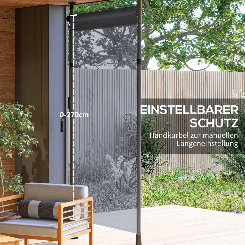 Outsunny Wolnostojąca Markiza, Regulowana Długość, Montaż Bez Wiercenia, Rama z Aluminium, 1,5 x 2,2-3,1 m, Ciemnoszary