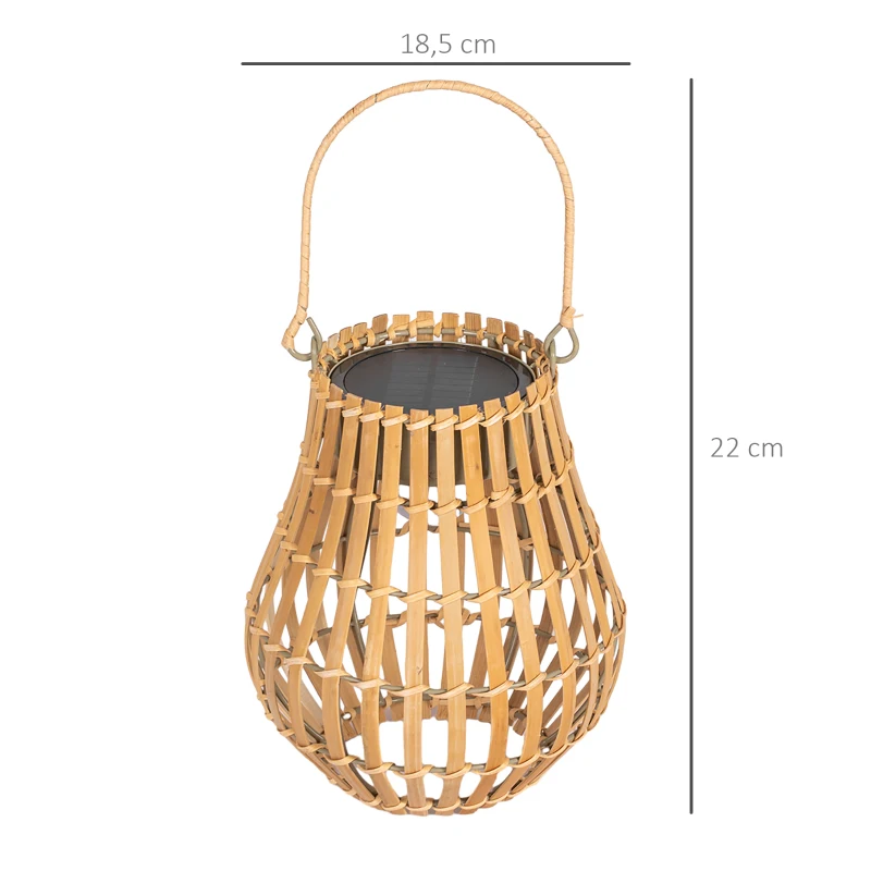 Outsunny Lampa zewnętrzna solarna, 3 poziomy jasności, Automatyczne działanie, Abażur z bambusa, Ø18,5 x 22 cm