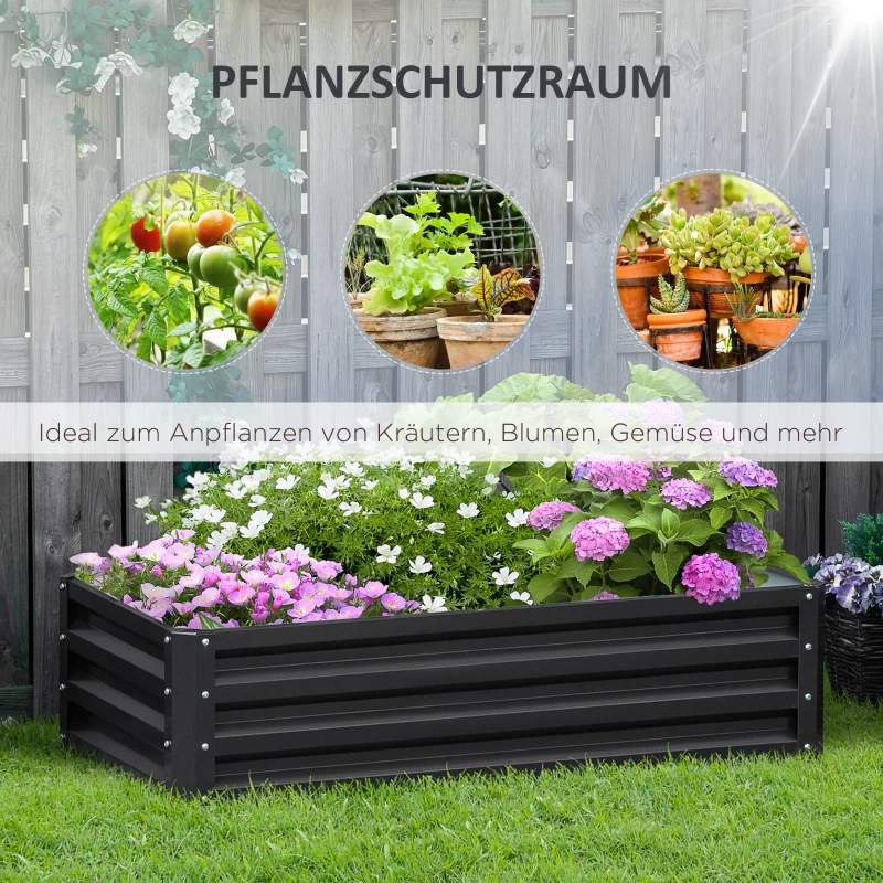 Outsunny Hochbeet Pflanzkasten, wetterbeständig, offener Boden, verzinkter Stahl, 120 cm x 60 cm x 30,5 cm, Grau