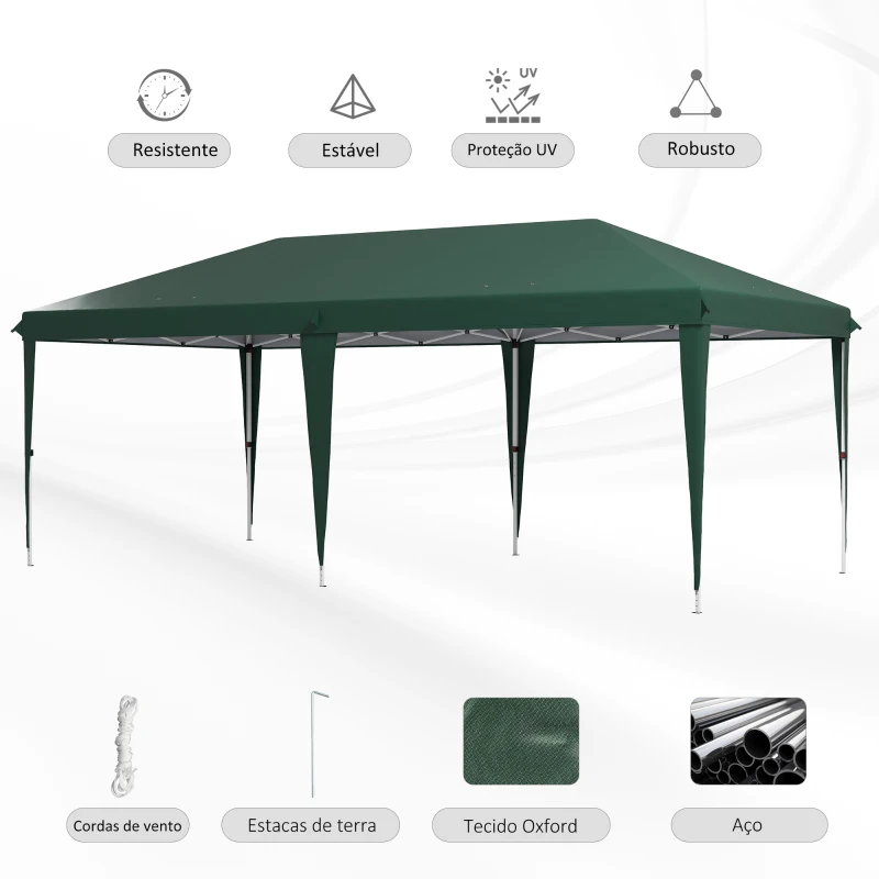 Outsunny Tenda para Festas 6x3 m com Altura Ajustável em 3 Níveis Bolsa de Transporte Estrutura de Aço Anti-UV Verde