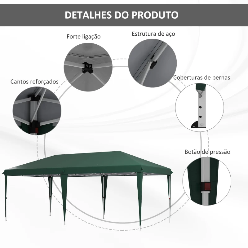 Outsunny Tenda para Festas 6x3 m com Altura Ajustável em 3 Níveis Bolsa de Transporte Estrutura de Aço Anti-UV Verde