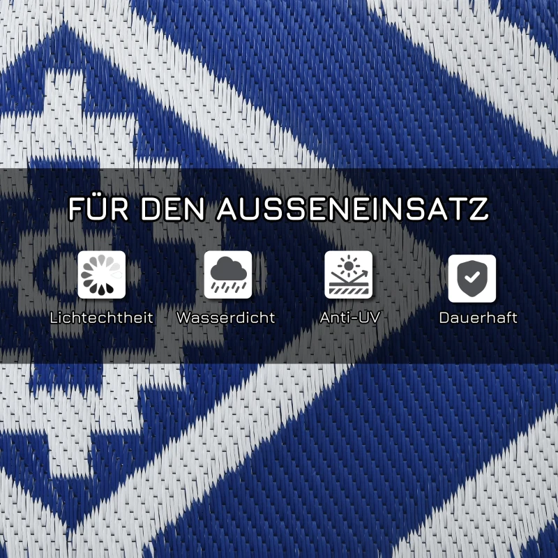 Outsunny Terrasvloerkleed voor buiten, weerbestendig, modern ontwerp, 182 cm x 274 cm x 0,3 cm, Blauw + Wit