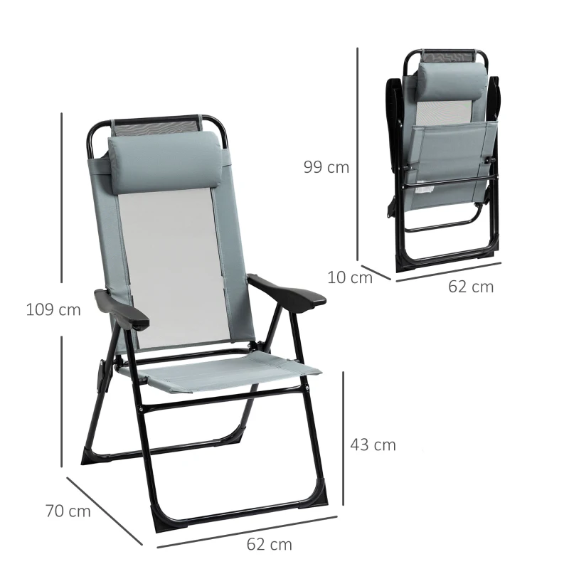 Outsunny 2-delige set inklapbare ligstoelen, weerbestendig, 5-voudig verstelbare rugleuning, metalen frame, grijs