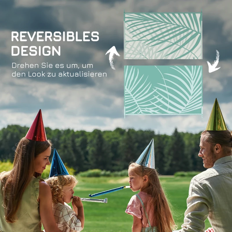 Outsunny Terrasvloerkleed voor buiten, weerbestendig, modern ontwerp, 365 cm x 274 cm x 0,3 cm, Groen + Crème