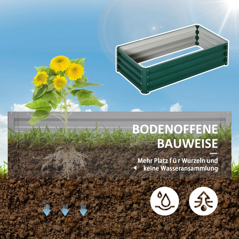 Outsunny Wysokie łóżko ogrodowe ze stali, donica do sadzenia, bezrdzeniowy skrzynia na kwiaty, warzywnik z otwartym dnem, ziołowy ogródek do ogrodu, balkonu, zielony, 120 x 60 x 30,5 cm
