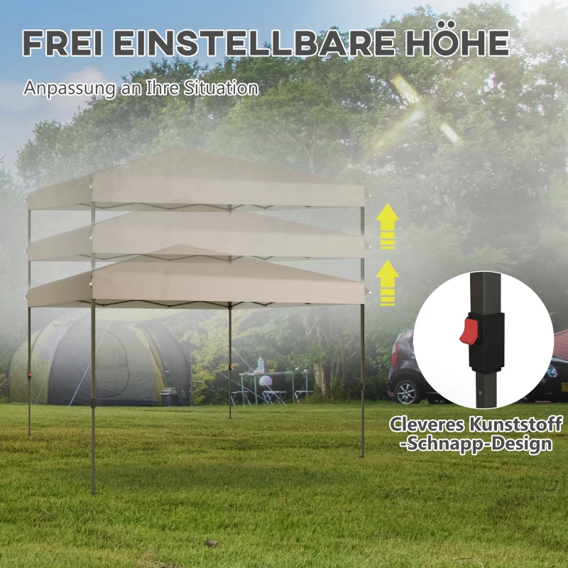 Outsunny Faltpavillon, leichter Aufbau durch 1-Knopf-System, höhenverstellbar, Metallrahmen, 3,6 x 3,6m, Beige