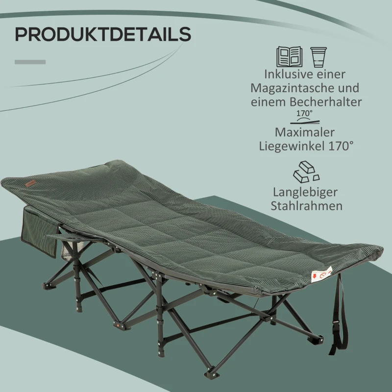 Outsunny Opvouwbare ligstoel met verstelbare rugleuning en bekerhouder 68 x 190 x 48 cm Grijs