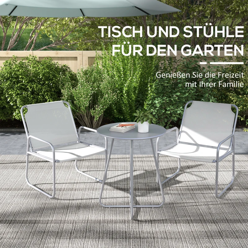 Outsunny 3-delige tuinmeubelset, 2 stoelen met ademende stoffen bekleding, 1 ronde tafel Ø60 cm, Lichtgrijs