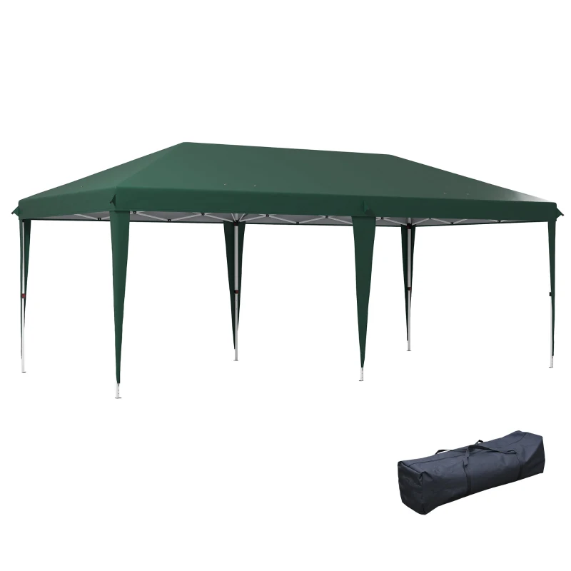 Outsunny Tenda para Festas 6x3 m com Altura Ajustável em 3 Níveis Bolsa de Transporte Estrutura de Aço Anti-UV Verde