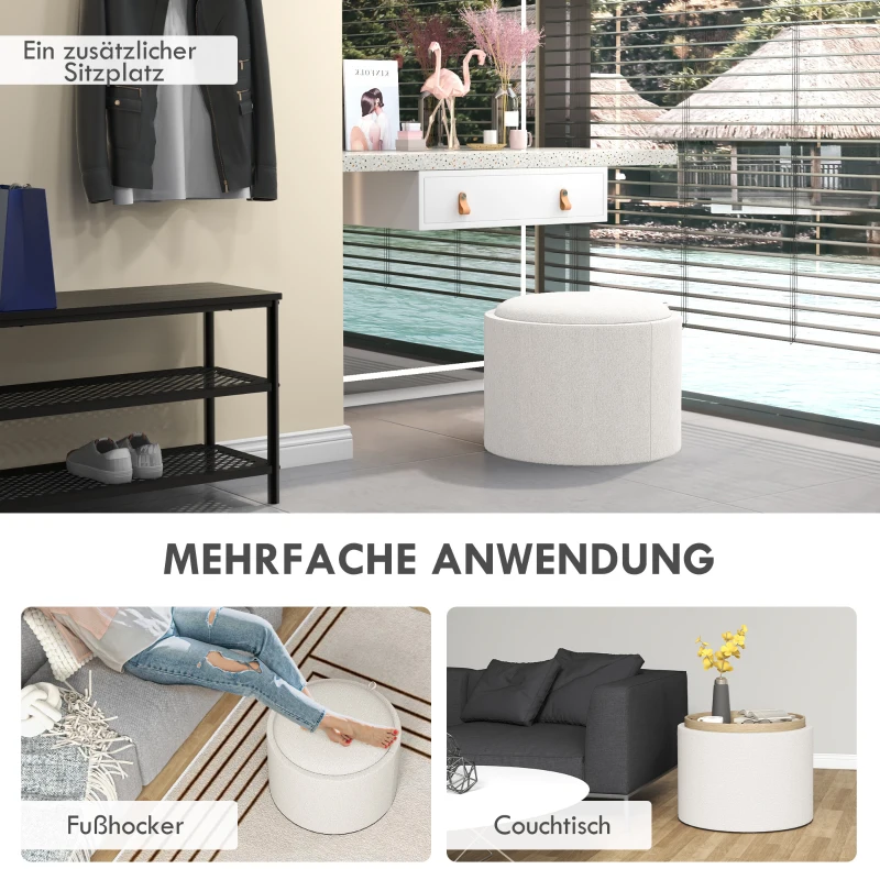 HOMCOM Hoker z miejscem na przechowywanie, w lnu, ukryty schowek, pokrywa odwracalna, 56 cm x 56 cm x 42 cm, kremowy + naturalny