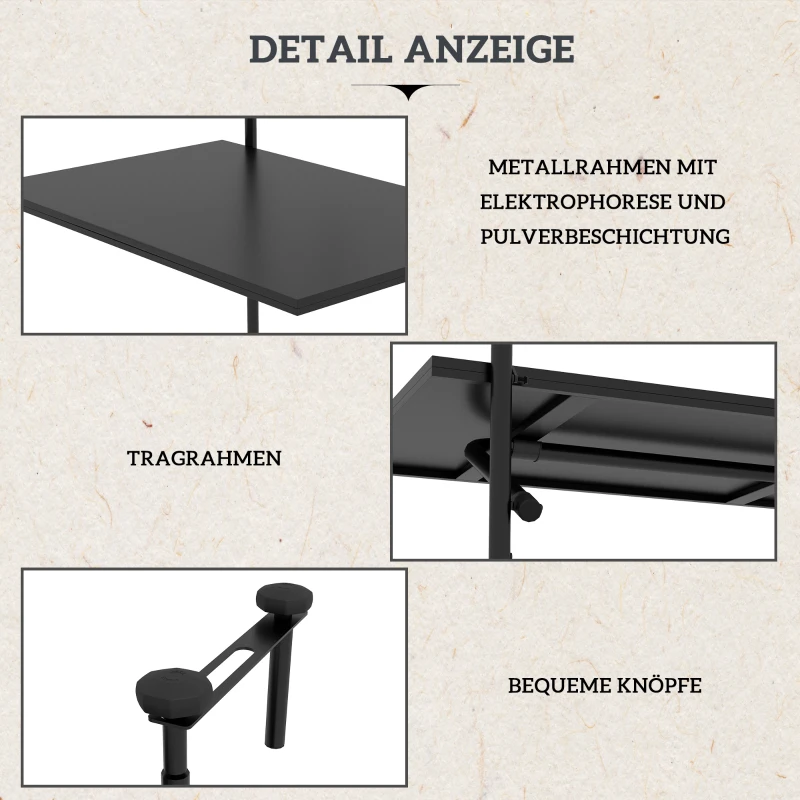 Outsunny Balkontafel, voor leuningen met een dikte van 6-15 cm, verstelbaar, inklapbaar, roestvrij metaal, 62x60x85,5 cm, Zwart