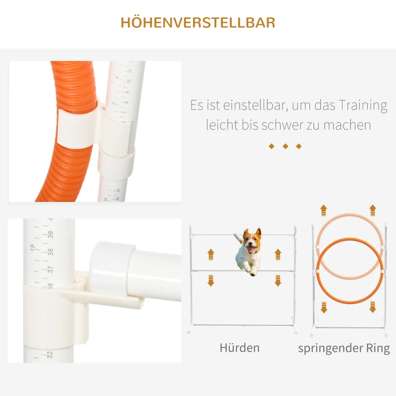 PawHut Honden-Agility-Set Hondenparcours, 1 ring, 2 tunnels, 2 hindernissen, 321 cm x 63 cm x 93 cm, Blauw + Rood + Wit(m-4)