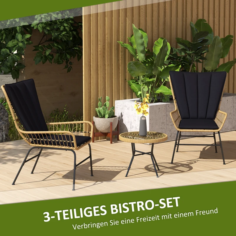 Outsunny Bistroset Balkonmeubelset, Boho-stijl, weerbestendig, 78 x 68 x 95 cm, Zwart
