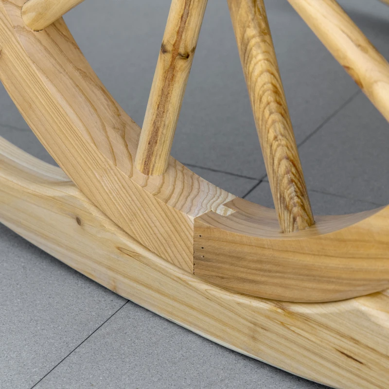 Outsunny Fotel bujany, rustykalny fotel relaksacyjny, krzesło ogrodowe z designem na kółkach, fotel bujany, drewno lite, naturalne drewno, 68 x 88 x 92 cm