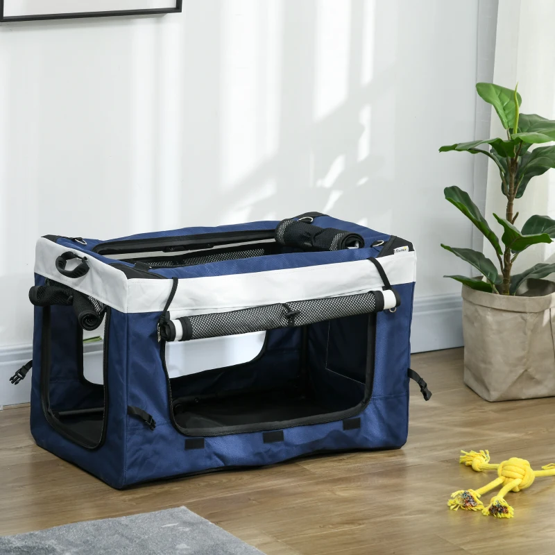 PawHut Hundbuggy Haustierbuggy Haustiertransporter bis 10kg klappbar verstellbare Trageriemen abnehmbarer Korb 81 x 58 x 97,5 cm Schwarz + Blau + Weiß(m-8)