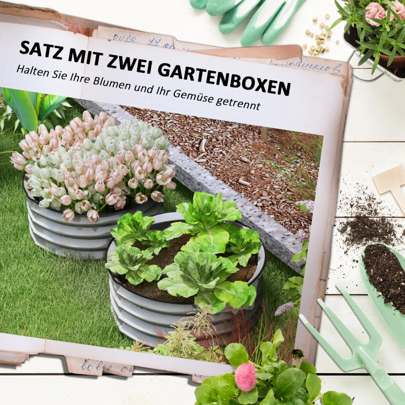 Outsunny 2-delige set verhoogde plantenbak, modulair verhoogd bed, 2 stuks, zonder bodem, Ø60 x 30 cm, zilver