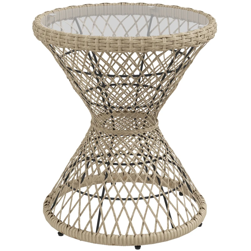 Outsunny Coffee Table Side Table Boho Design, Glass Top, PE Rattan, 45 cm x 45 cm x 52 cm, Natural