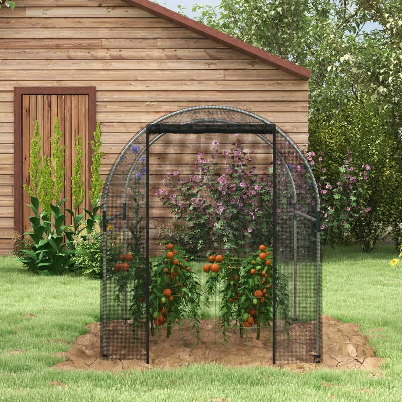 Outsunny Plantenbeschermingsnet, Vogelbescherming, met Deur en Stabiel Stalen Frame, 1,2x1,5x1,5m, Zwart/Zilver