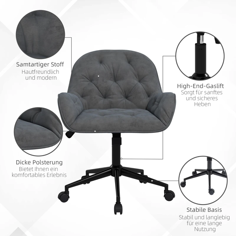 Vinsetto Bureaustoel, bureaustoel, computerstoel, verstelbaar in hoogte, fluweel-look, Donkergrijs