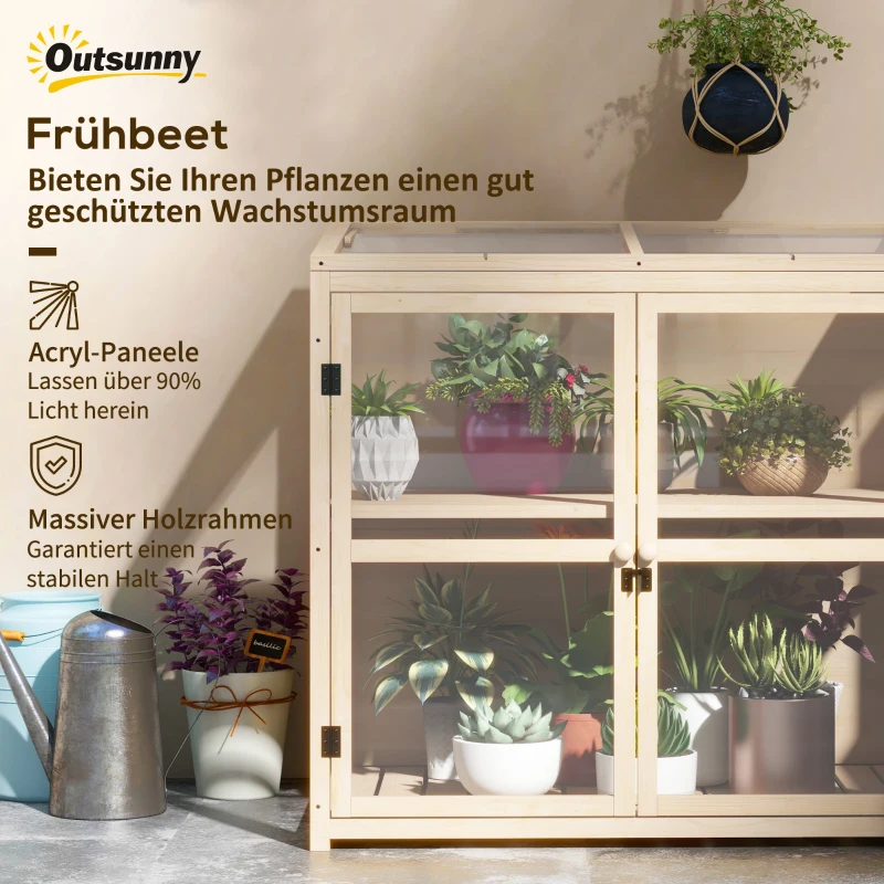 Outsunny Frühbeet Hoogbed Plantenbed, weerbestendig, 2 niveaus, vurenhout, 103 x 61 x 103 cm, Natuur(m-4)