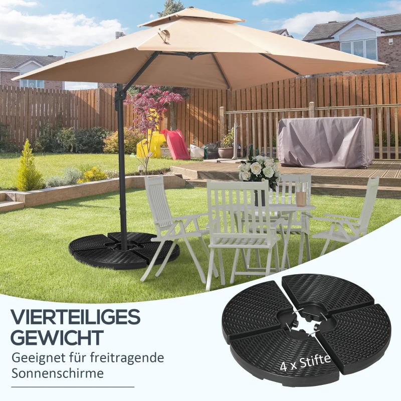 Outsunny 4-częściowy ciężar na parasol przeciwsłoneczny, wodoszczelny, ciężar na parasol przeciwsłoneczny z możliwością napełnienia wodą o wadze 52 kg lub piaskiem o wadze 68 kg, HDPE, czarny