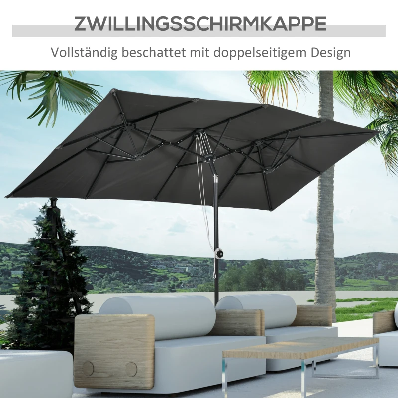 Outsunny Parasol, 150 x 295cm, Parasol ogrodowy, Podwójny parasol z regulowanym kątem nachylenia, Parasol rynkowy na taras, Poliester, Szary