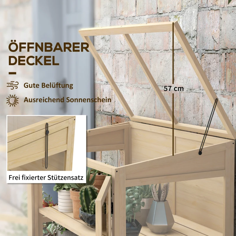 Outsunny Frühbeet Hoogbed Plantenbed, weerbestendig, 2 niveaus, vurenhout, 103 x 61 x 103 cm, Natuur(m-7)