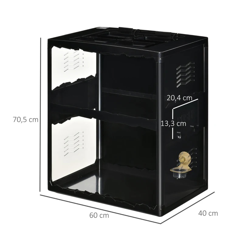 Terrarium PawHut dla gadów szklane terrarium dla płazów pajęczaków z termometrem uchwytem na żarówkę terrarium do hodowli gadów szkło ABS akryl metal kolor czarny 60 x 40 x 70,5 cm