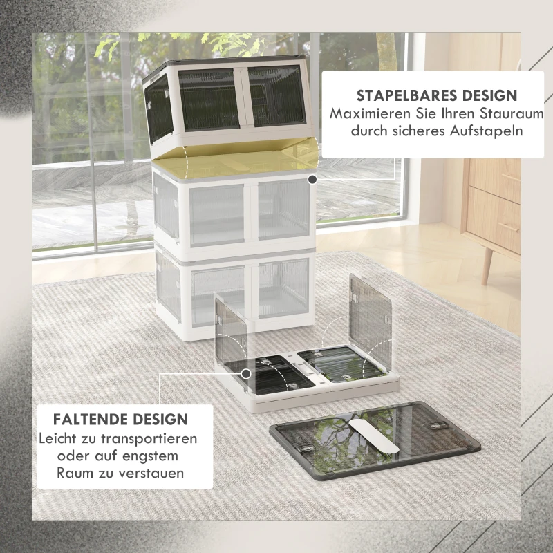 HOMCOM Pojemnik na przechowywanie i skrzynia 69L z kółkami, składana skrzynka na przechowywanie, dostęp z 5 stron, biały