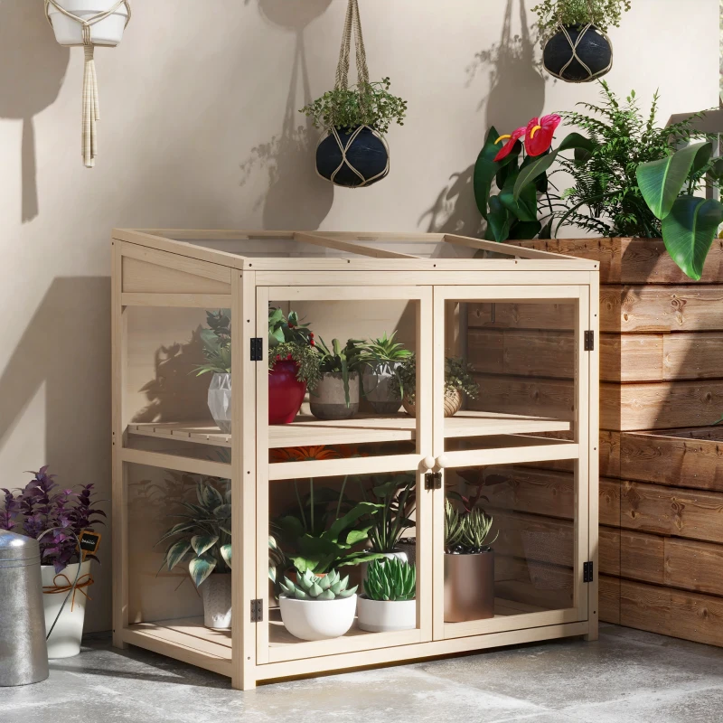 Outsunny Frühbeet Hoogbed Plantenbed, weerbestendig, 2 niveaus, vurenhout, 103 x 61 x 103 cm, Natuur(m-2)