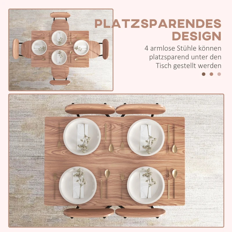 HOMCOM Eetkamerset Tafel met Stoelen Eettafel, Industrieel Ontwerp, 110 cm x 70 cm x 75 cm, Bruin