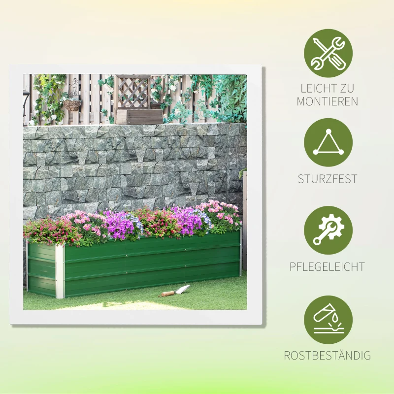 Outsunny Stalowa donica ogrodowa z 3 osobnymi obszarami do uprawy, otwarty dół, prosty montaż, 183 x 47 x 40cm, Zielony