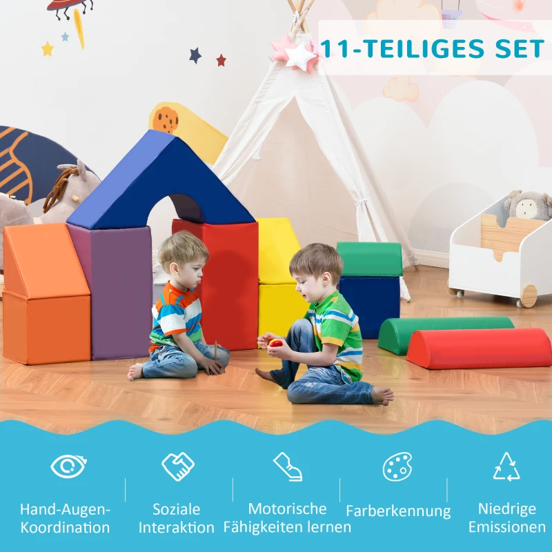 HOMCOM Große Spielklötze für Kinder, 11-teiliges Set, für Kinder 1-3 Jahre, Schaumstoff, Bunt(m-4)