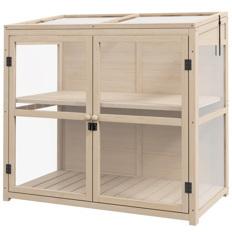 Outsunny Frühbeet Hoogbed Plantenbed, weerbestendig, 2 niveaus, vurenhout, 103 x 61 x 103 cm, Natuur(m-11)