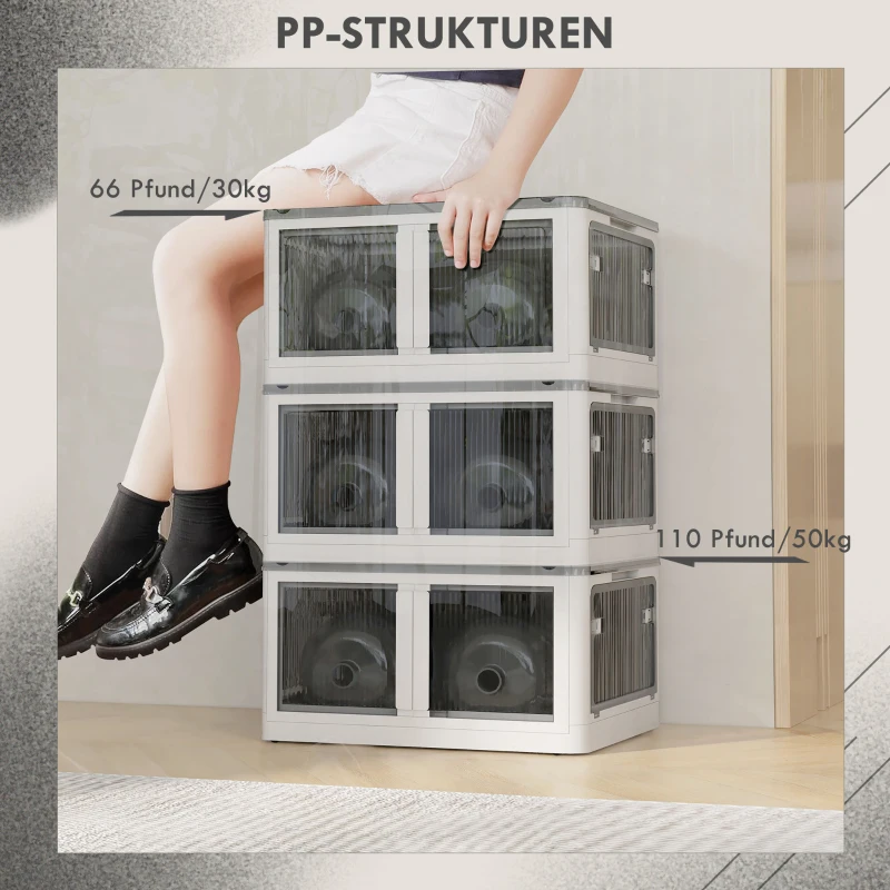 HOMCOM Opbergdoos Opbergmand, opvouwbaar, met stofbescherming, 67 x 47 x 38 cm, Wit + Grijs