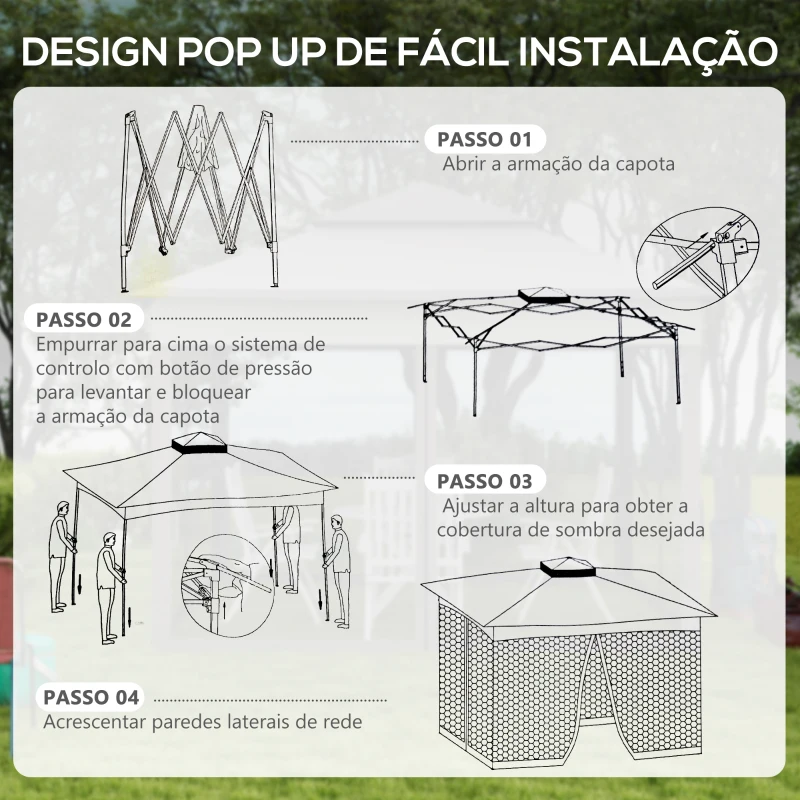 Outsunny Tenda Dobrável de Exterior Tenda de Jardim com Teto Duplo Rede Mosquiteira Amovível 325x325x270 cm Creme