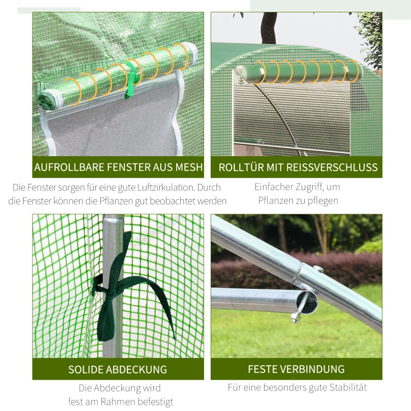 Outsunny Szklarnia foliowa, beżowa, 8 okien z siatką przeciwko owadom, solidna folia, stelaż stalowy, 6 x 3 x 2 m, Zielony