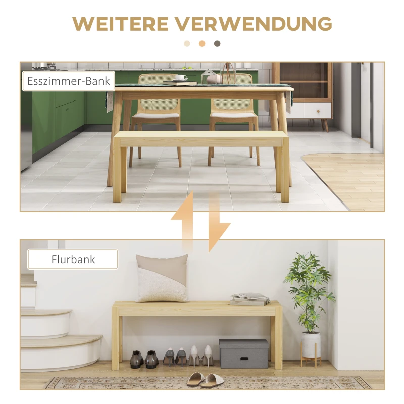 HOMCOM Ławka z drewna sosnowego, Ławka kuchenna, Drewno lite, 3-osobowa, 120 cm x 33 cm x 45 cm, Naturalna