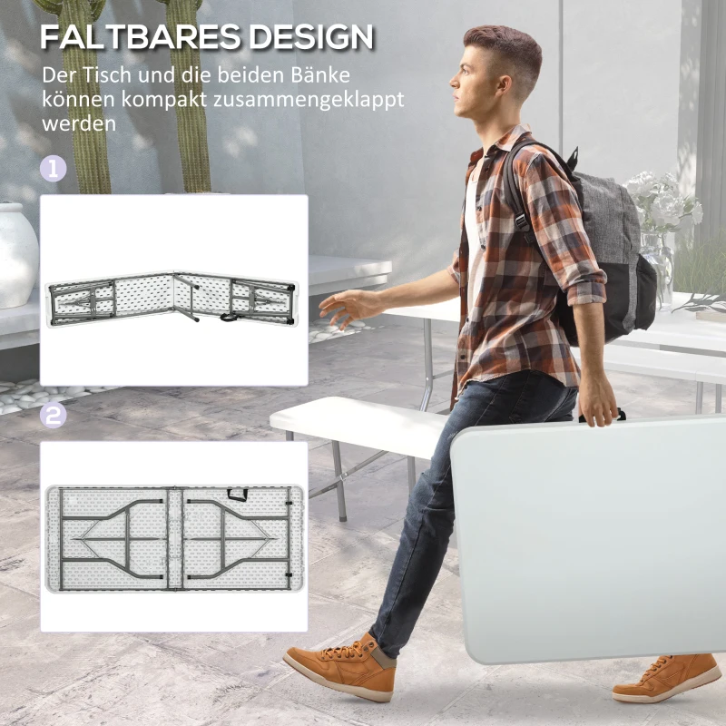 Outsunny Zestaw piwny dla 6 osób, 3-częściowy, składany, lekki, odporny na warunki atmosferyczne, stalowa rama, Biały